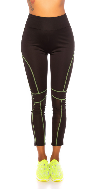 Trendy hoge taille leggings met neondetails groen